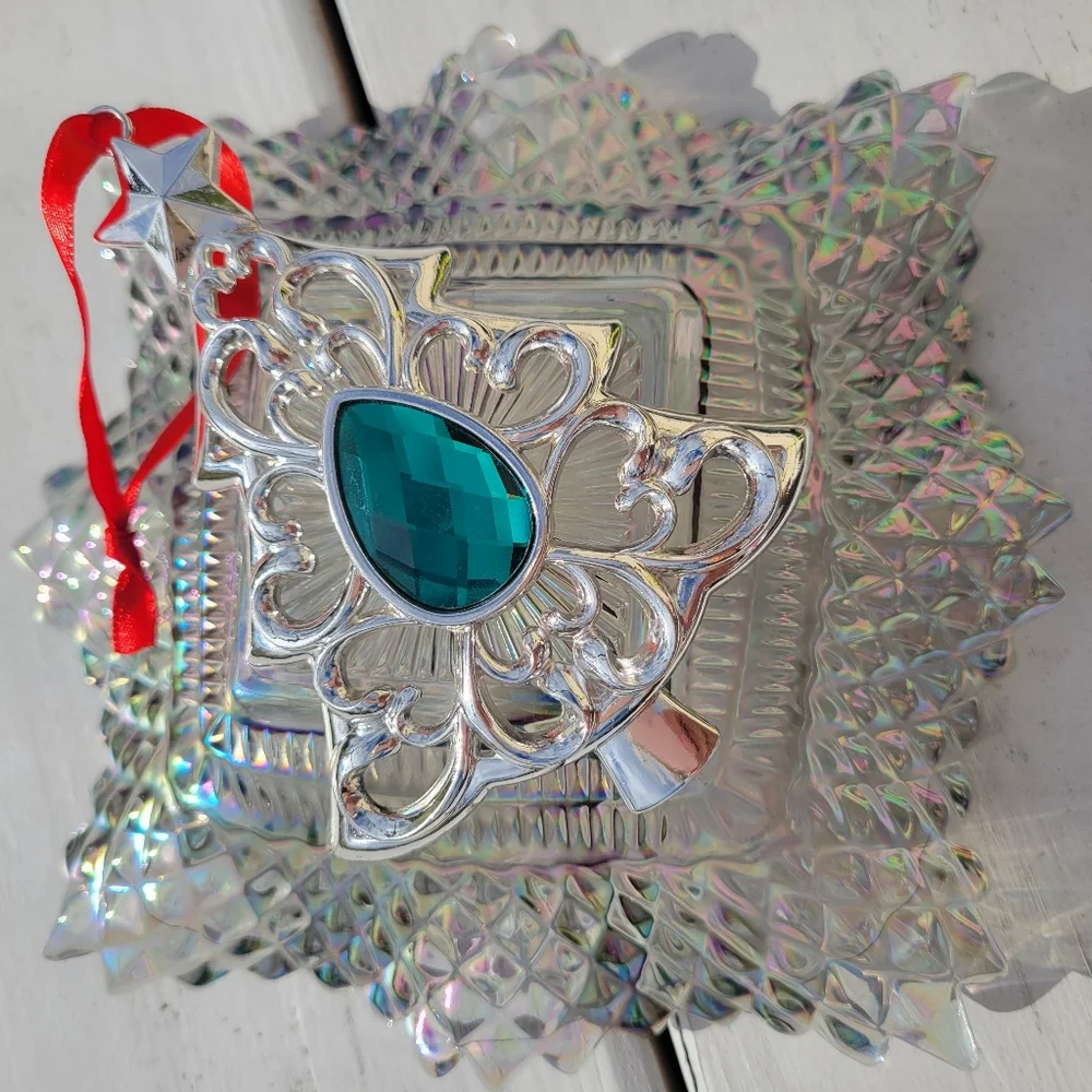 Lenox Silver-tone Christmas Tree Ornament ~ Teal Embellishment ~ GUC ~ Pretty!